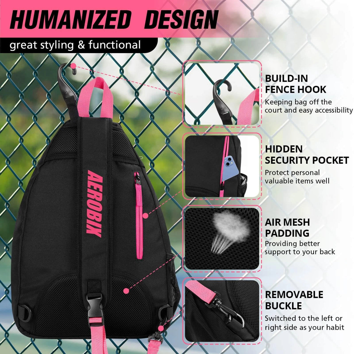 AEROBIX Pink Pickleball Bag for Women & Men, Pickle Carry-On 20-Inch, PINK