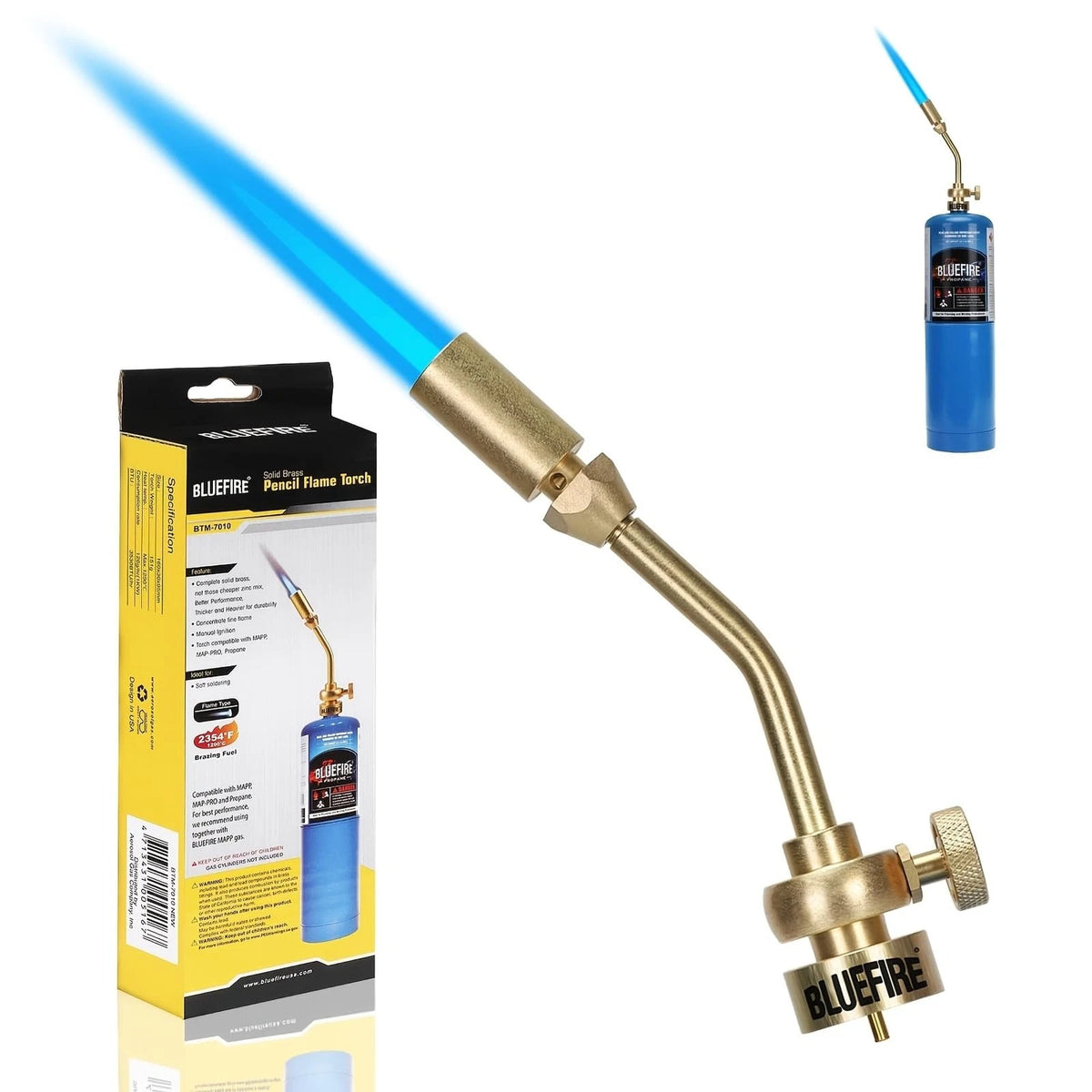 BLUEFIRE Solid Brass Jumbo Pencil Flame Gas Welding Torch Head Nozzle Gold