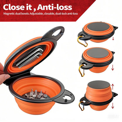 Collapsible Magnetic Parts Tray Set, Foldable Trays, orange