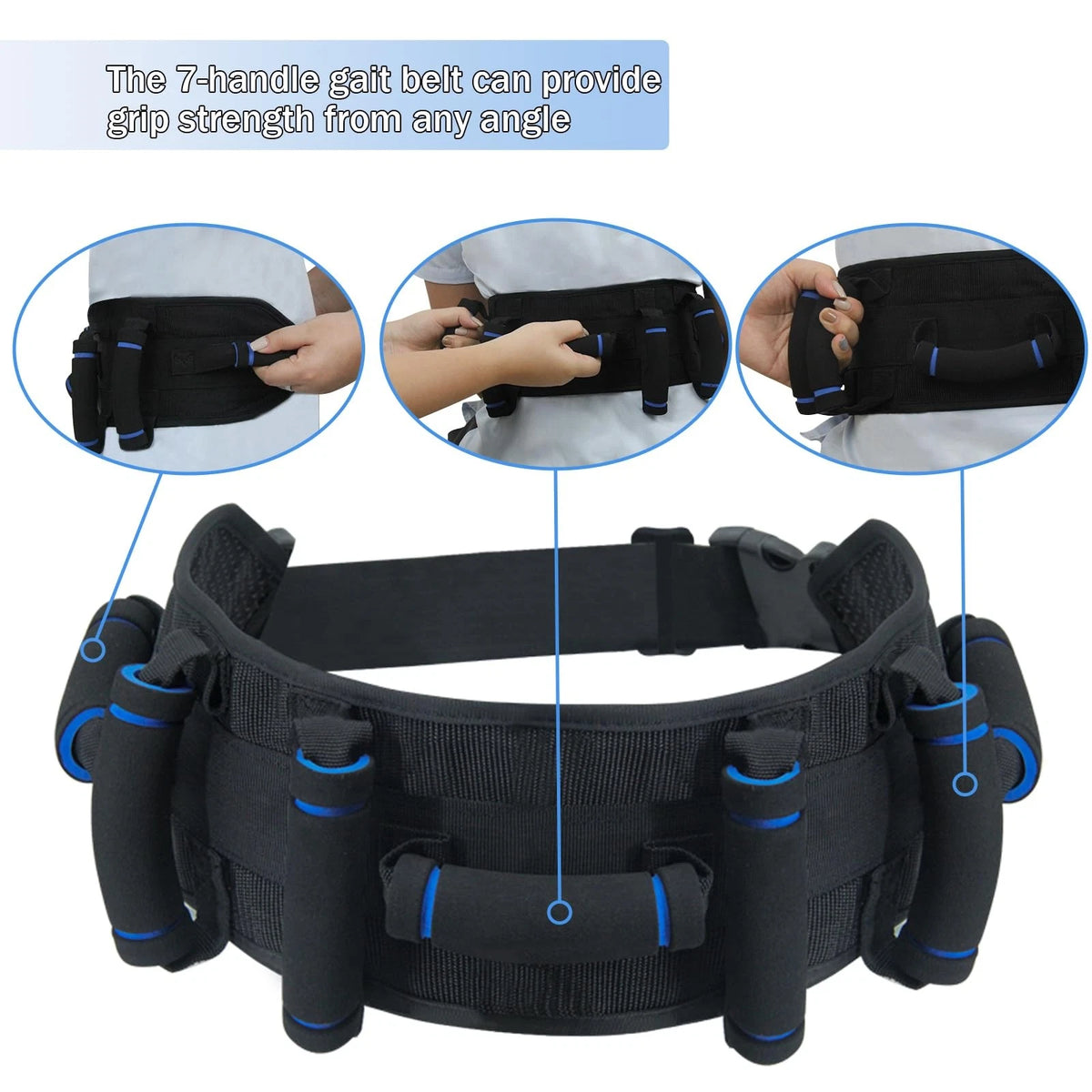 KkaFFe Gate Belt for Elderly with 7 Handles,Gait Belts Transfer Dblue