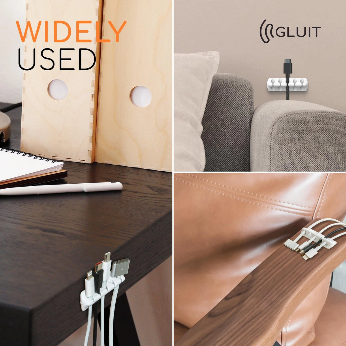 GLUIT Cord Organizer for Desk, Cable Holder Nightstand, 5 Pack, White