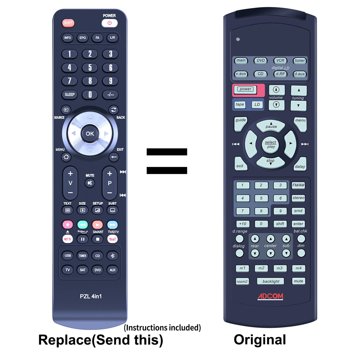 Replacement Remote Control For Adcom GTP-740 / GTP-750 / GTP-760