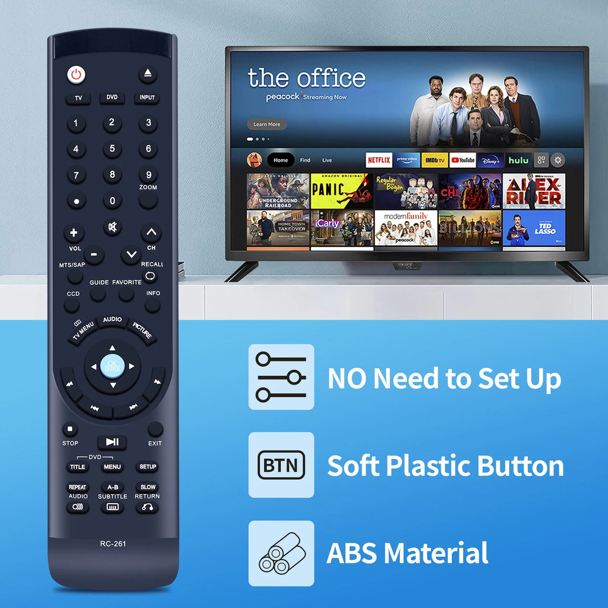 RC-261 For Insignia TV Remote Control NS-LDVD26Q-10A NS-LDVD19Q-10A