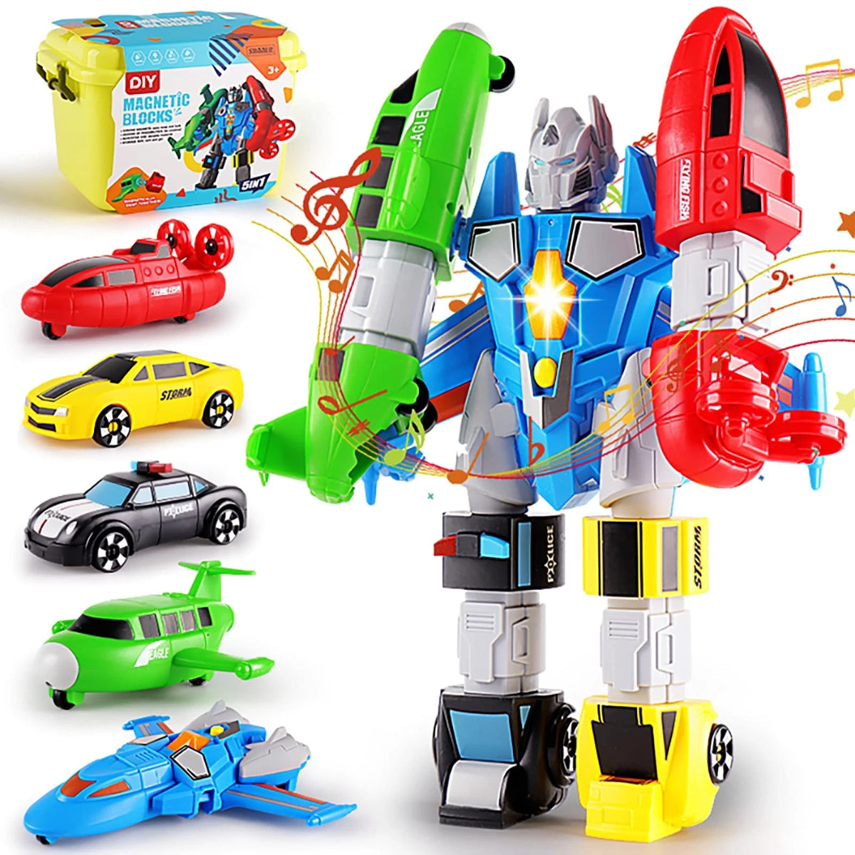 QUERCITRON 5-in-1 Magnetic Vehicles Playset Toy, Transform Medium, Multicolor