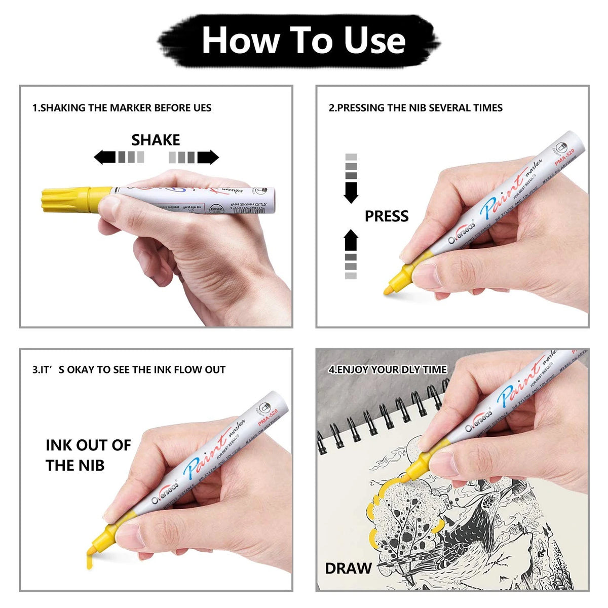Paint Marker Pens - 5 Colors Permanent Oil 5 Count (Pack of 1), 5 colors