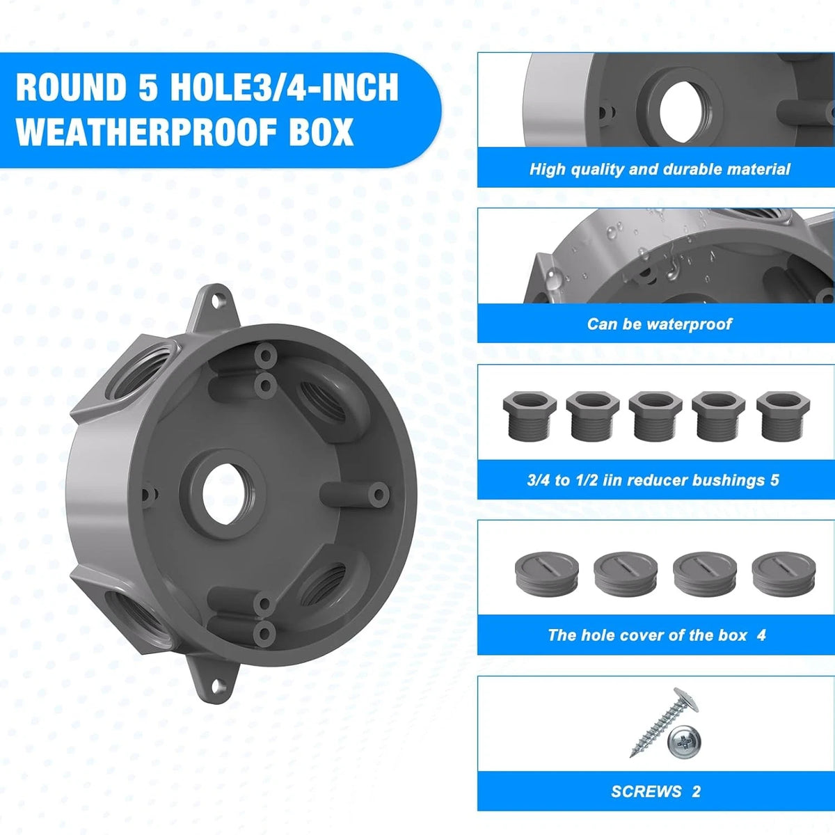 Weatherproof Round Electrical Outlet Box, Box 1PACK, Gray