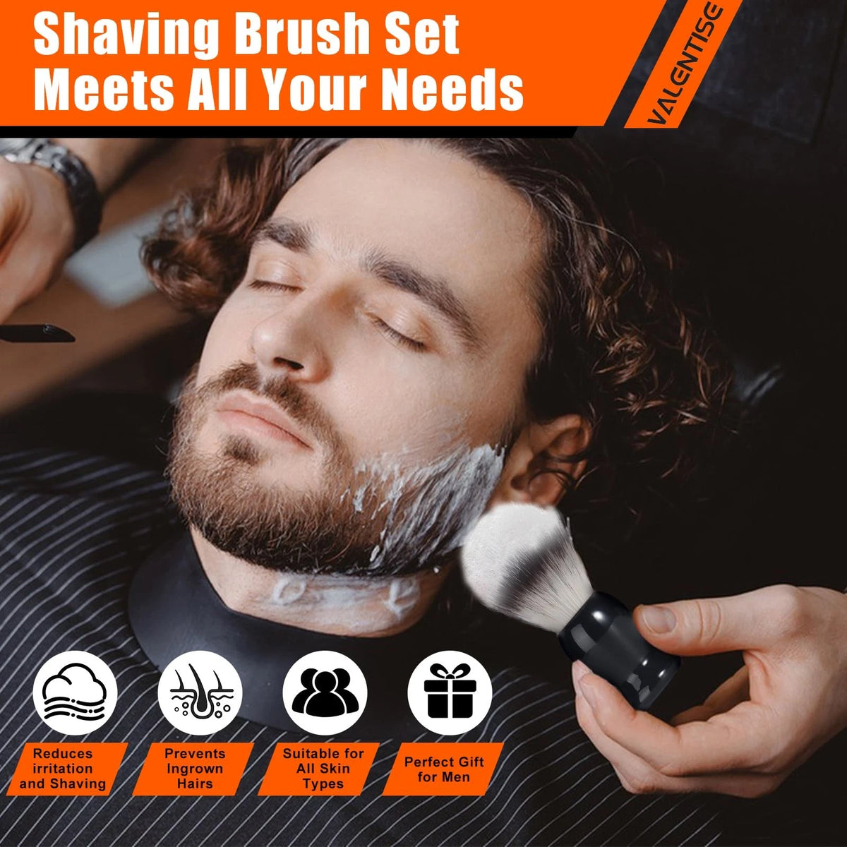 VALENTISE Shaving Brush, 3 In 1 Brush Set Includes Black and Sliver
