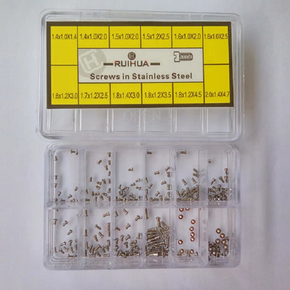 Assortment of 240 Stainless Steel Screws for Watch Back Case 12 sizes W/Box