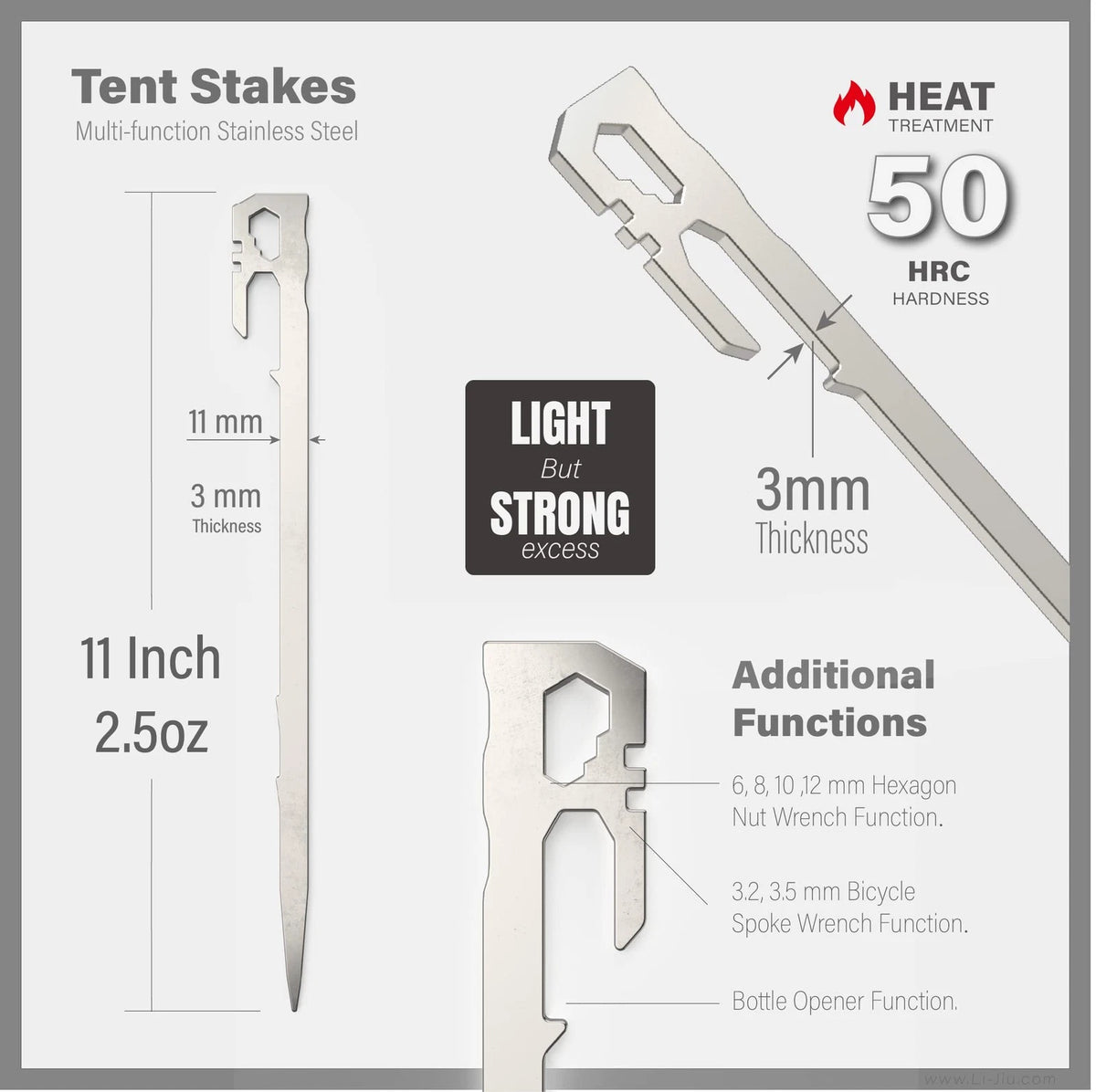 Tent Stakes 6-PCS - Camping Essentials for Camper. 11 Inch 6 Pcs, Silver