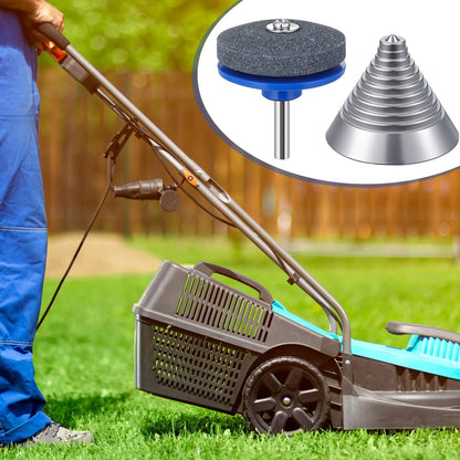 Chumia 6 Pcs Lawn Mower Blade Sharpener and Steel Balancer blue, sliver