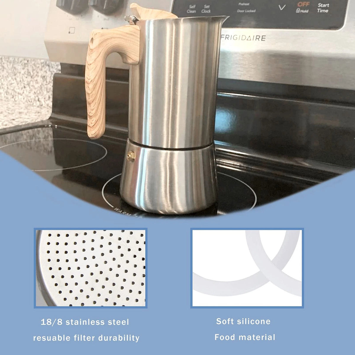 Sivaphe 9 Cup Stovetop Espresso Coffee Maker Replacement 9 cup, Sliver+White