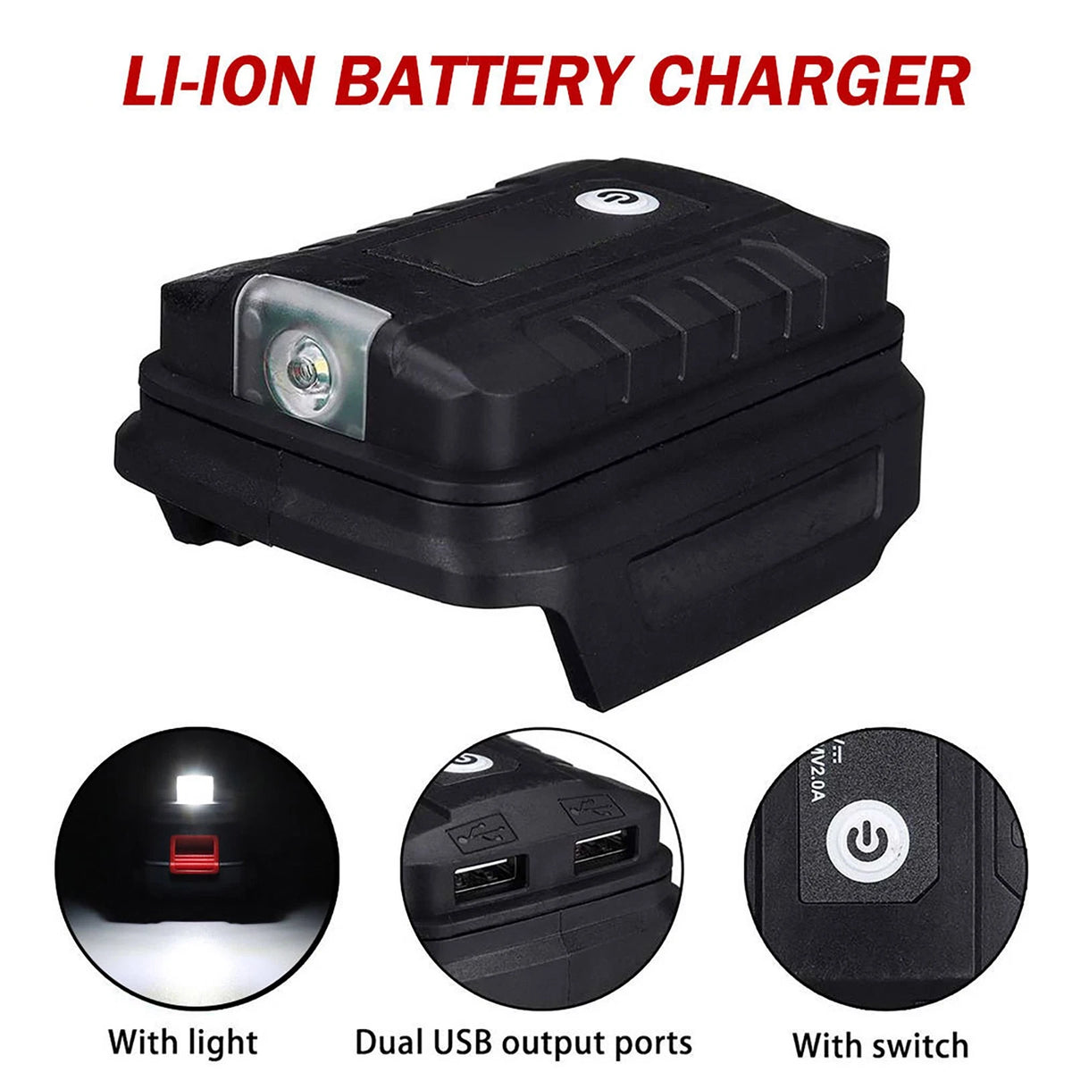 2 USB Adapter LED Work Light For Makita 18V Li-ion Battery BL1830 BL1430/1850