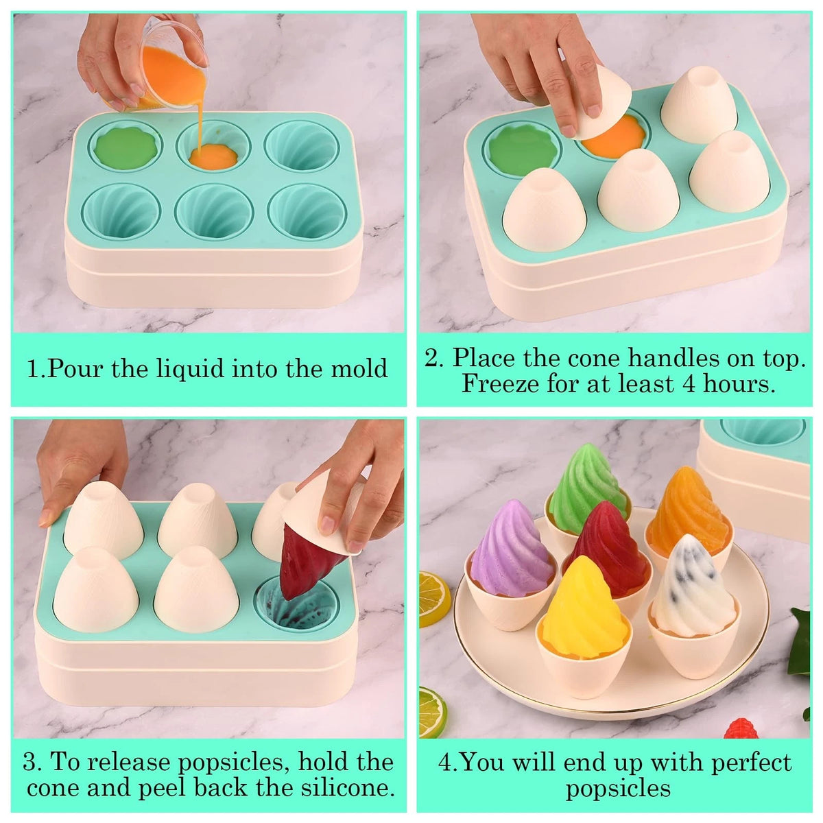 WMKGG Popsicles Molds, 6 PCS 2oz Cone Shape Ice Pop Standard size, Green