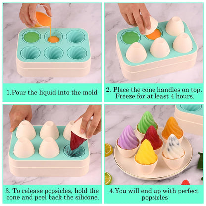 WMKGG Popsicles Molds, 6 PCS 2oz Cone Shape Ice Pop Standard size, Green