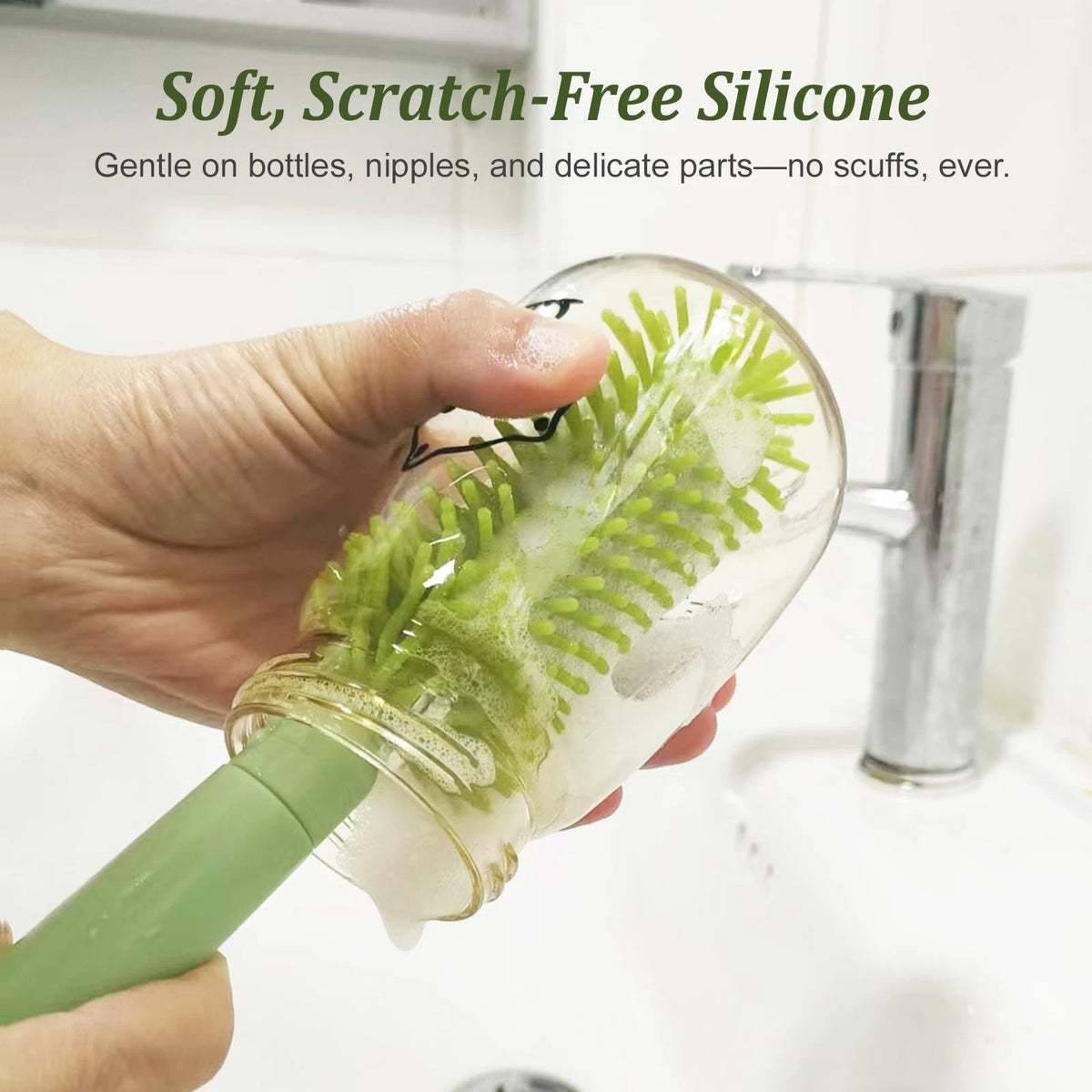 Travel Baby Bottle Cleaner Kit with Storage Case – 6-in-1 Compact Green