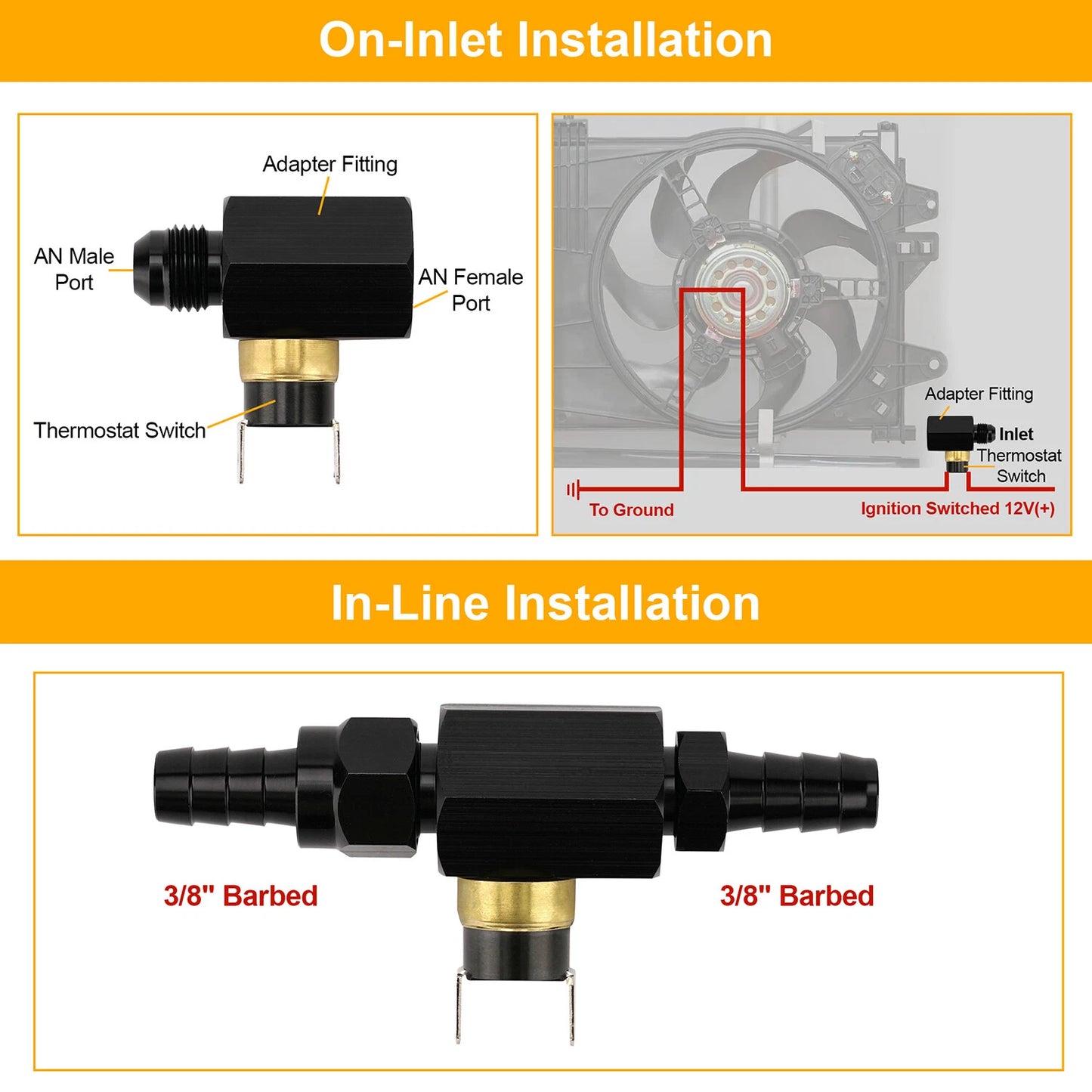 AN6 Electric Fan Thermostat Switch Kit 13021 180℉ On