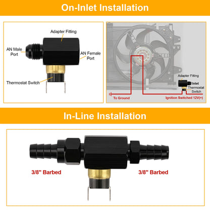 AN6 Electric Fan Thermostat Switch Kit 13021 180℉ On