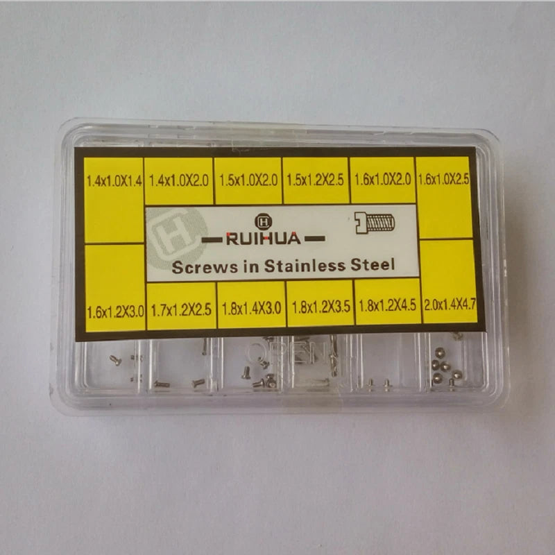 Assortment of 240 Stainless Steel Screws for Watch Back Case 12 sizes W/Box