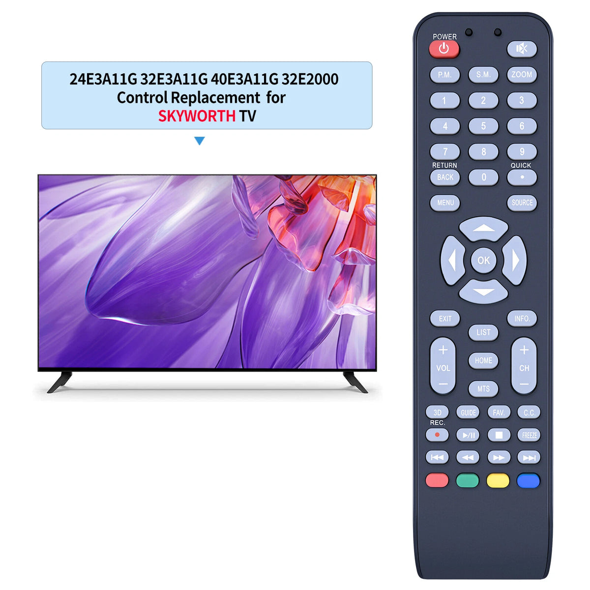 Replacement Remote Control For Skyworth LCD LED Android TV 24E3A11G 32E3A11G
