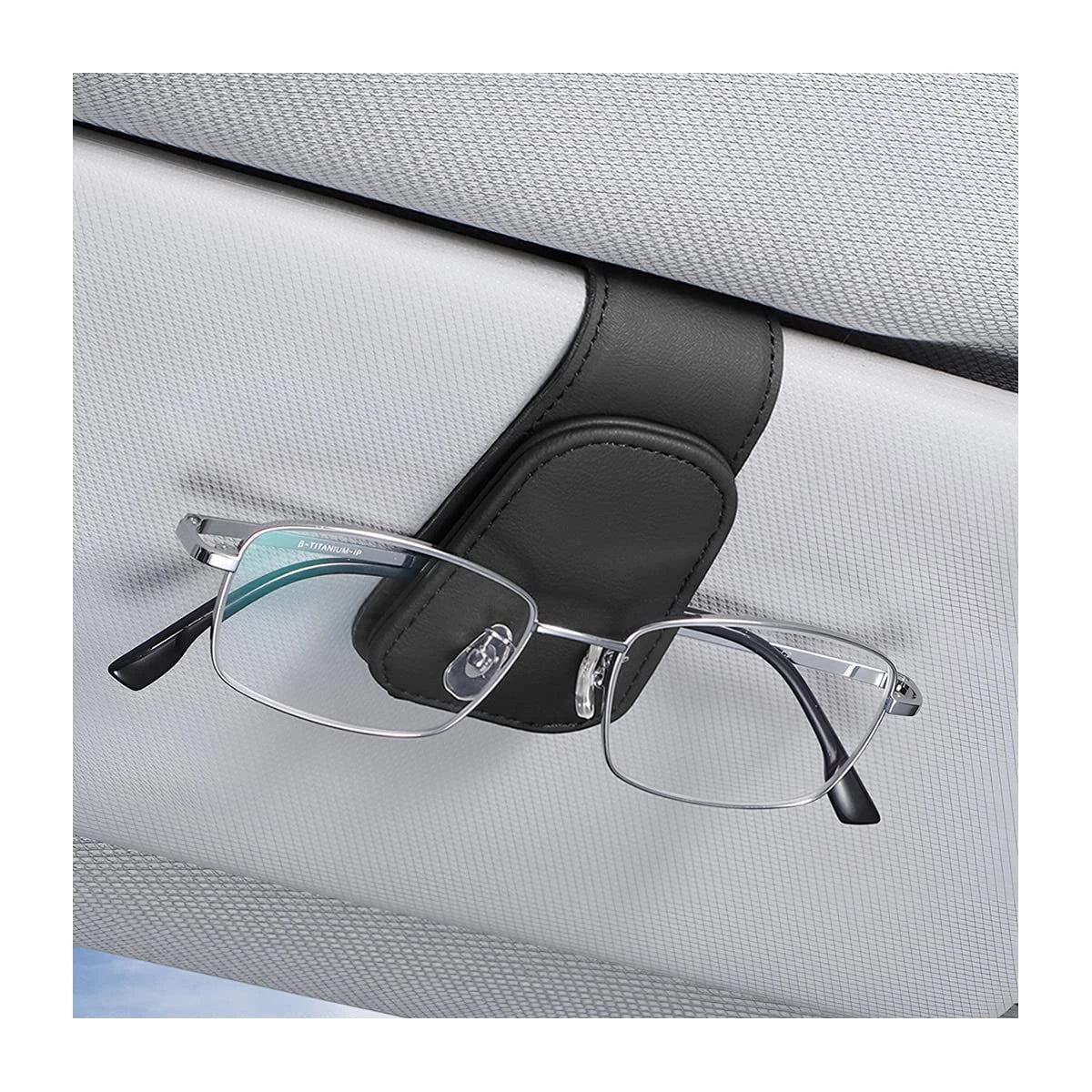 AICEL Sunglasses Holders for Car Sun Visor, Leather 1 PC, Black/Leather