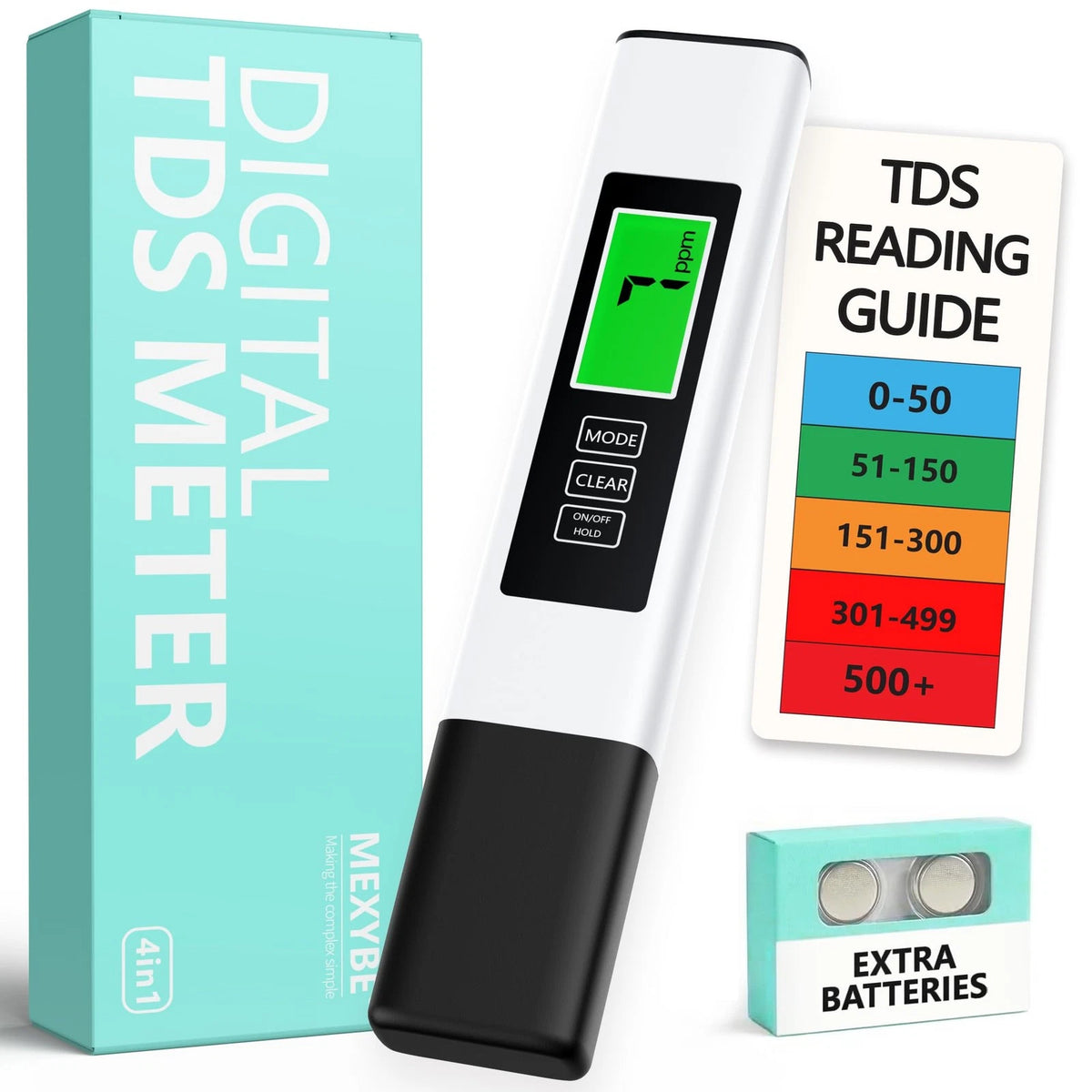 2025 All- 4 in 1 Tds Meter Digital Water Tester - Meter, White