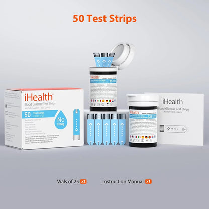 iHealth Blood Glucose Test Strips (50 Count), No Coding Multicolor