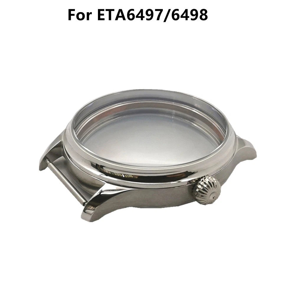 Silver 44mm Stainless Steel Watch Case For ETA6497/6498 Movement Repair Part aa