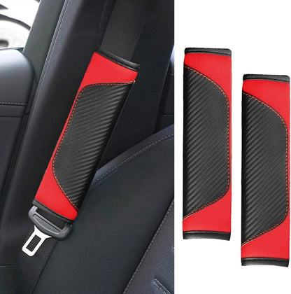 2PCS Car Seat Belt Cover Pad, Soft Carbon Fiber Leather Seatbelt Shoulder Red