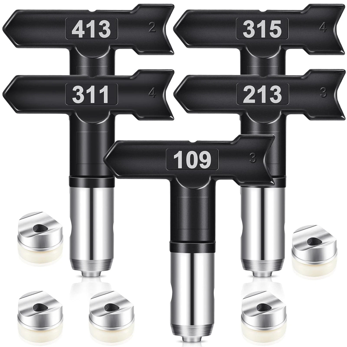5 Pcs Spray Tips Reversible Tip 109, 213, 311, 315, 413, black, silver