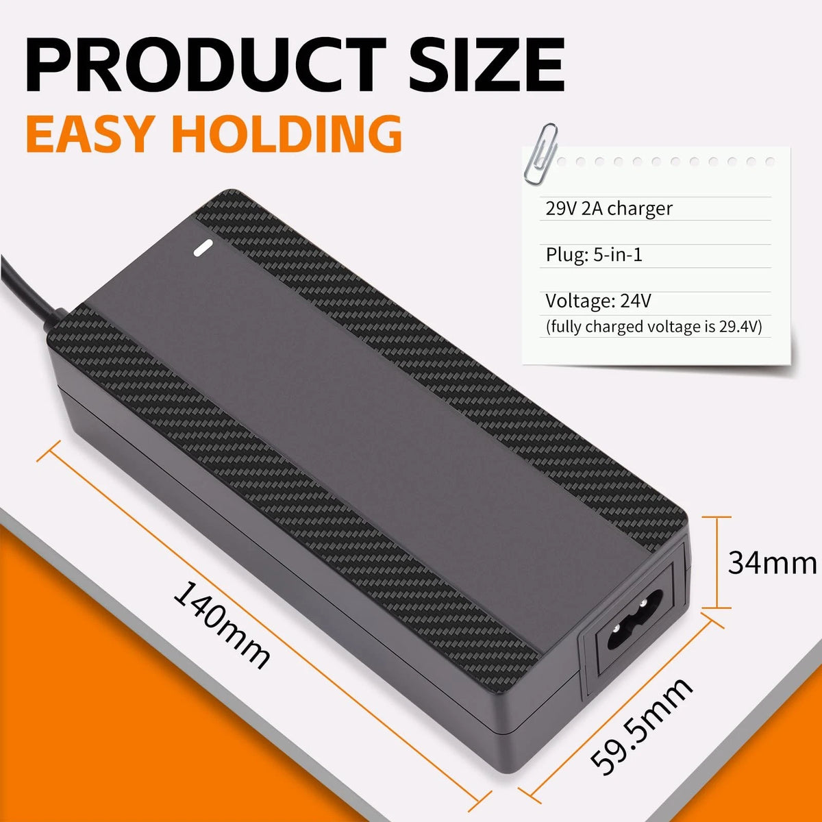 CraogeCoore 29.4V 2A Lithium Battery Charger, 5-in-1 Universal Plug Black