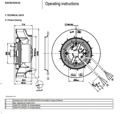 Ebmpapst R3G190-RC05-03 Centrifugal Fan 230VAC 0.75A 83W ??190MM PWM Cooling Fan