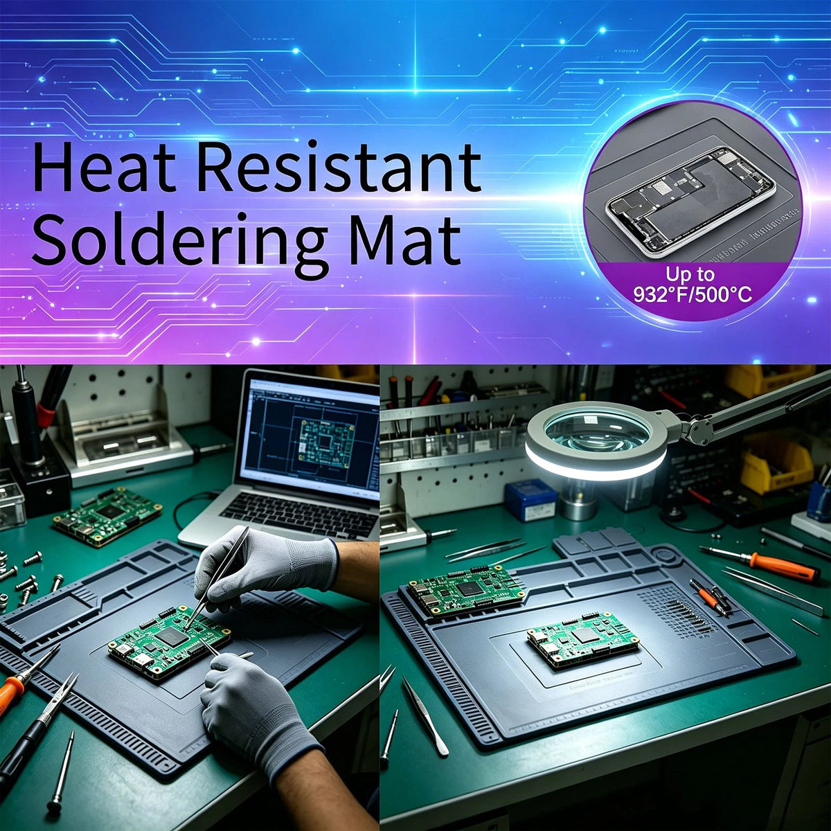 932°F Silicone Soldering Mat Flexible Magnetic Parts Tray for Watch Camera Fix