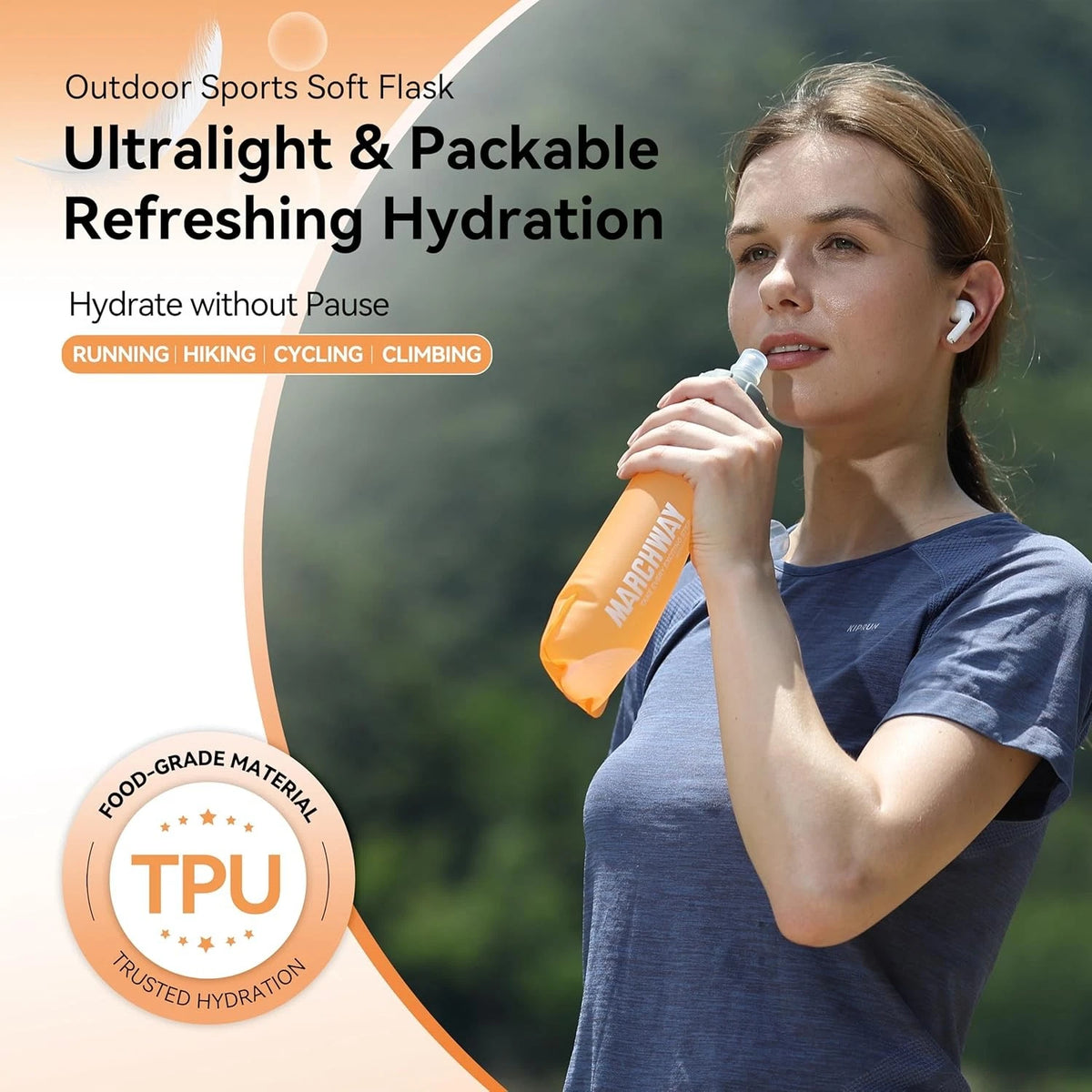 MARCHWAY Soft Hydration Flask with Wide Mouth, 300ml/500ml 300ML, Orange