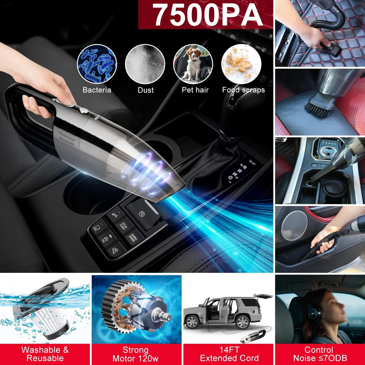 GPUSFAK 41Pcs Car Wash Cleaning Kit with High Power Handheld Vacuum
