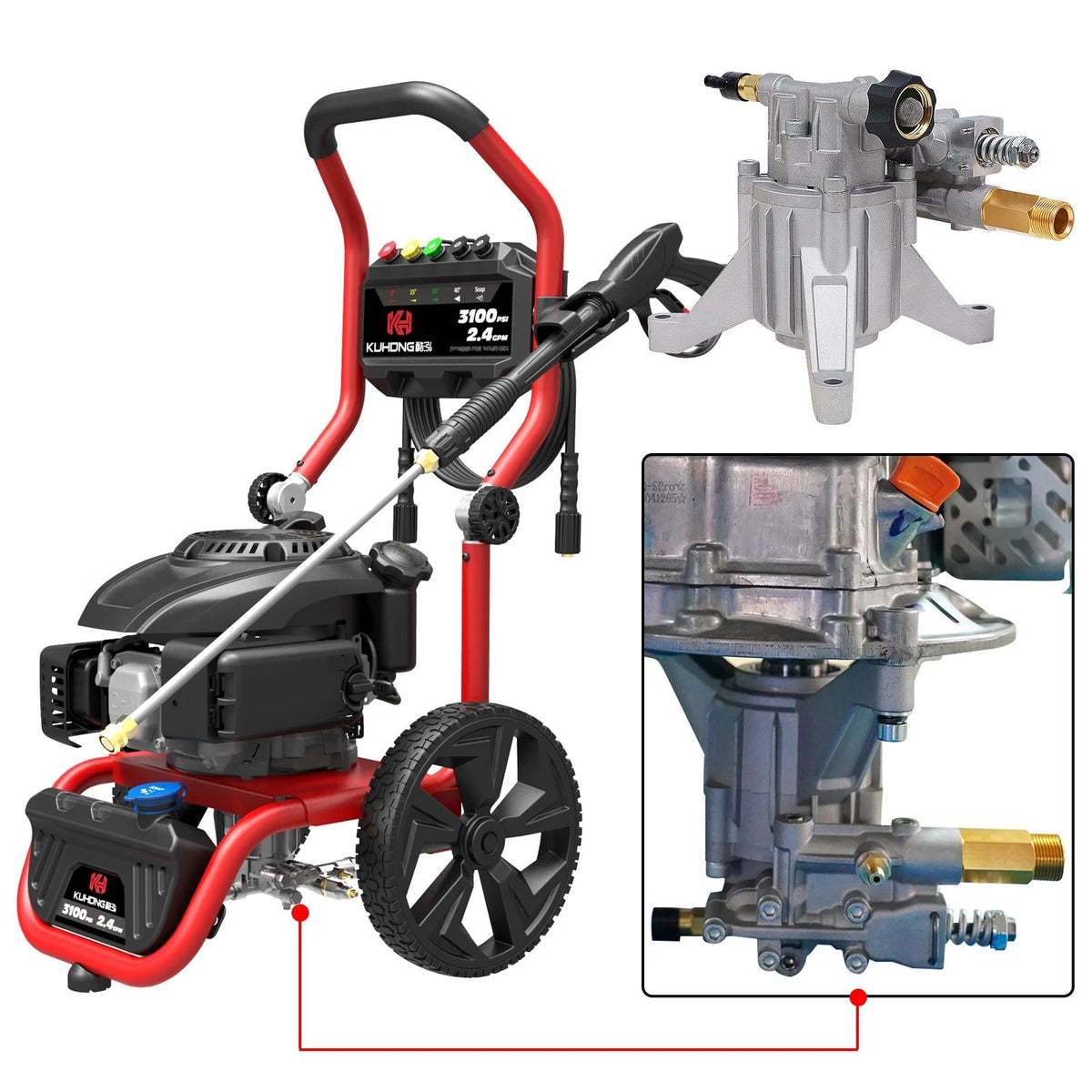Biswing Pressure Washer Pump, 7/8" Shaft Vertical Plunger, 3400 PSI Silver