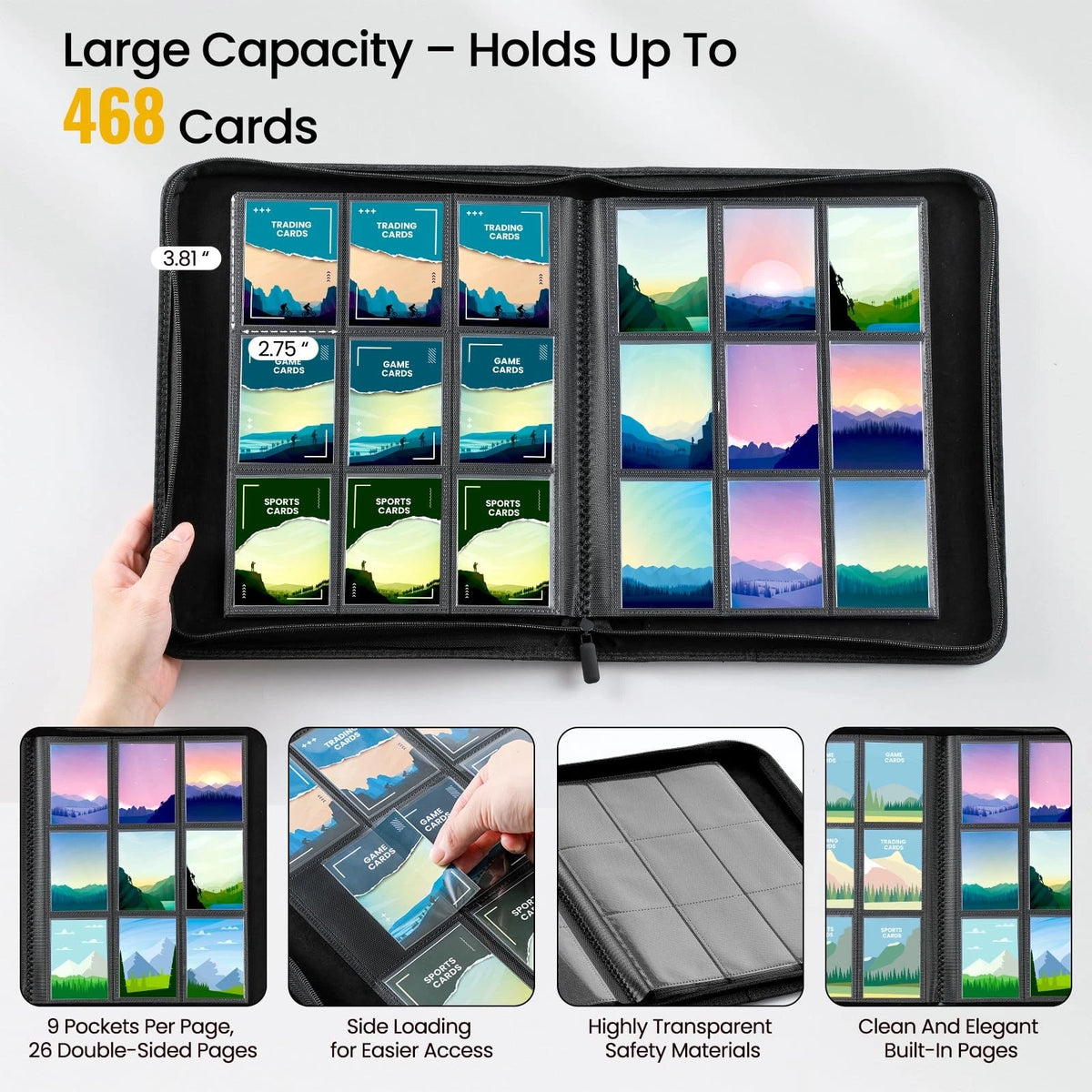 9 Pocket Trading Card Binder with 500 Sleeves, 26 91Mm X 66Mm, Black