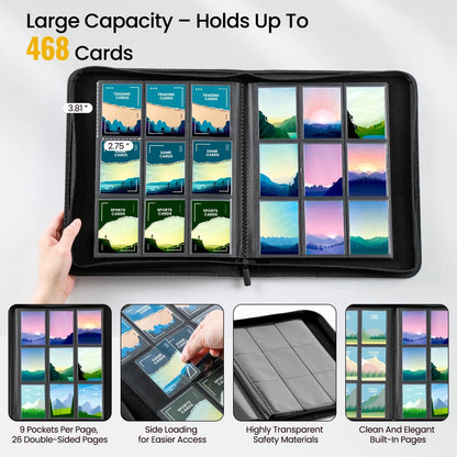 9 Pocket Trading Card Binder with 500 Sleeves, 26 91Mm X 66Mm, Black