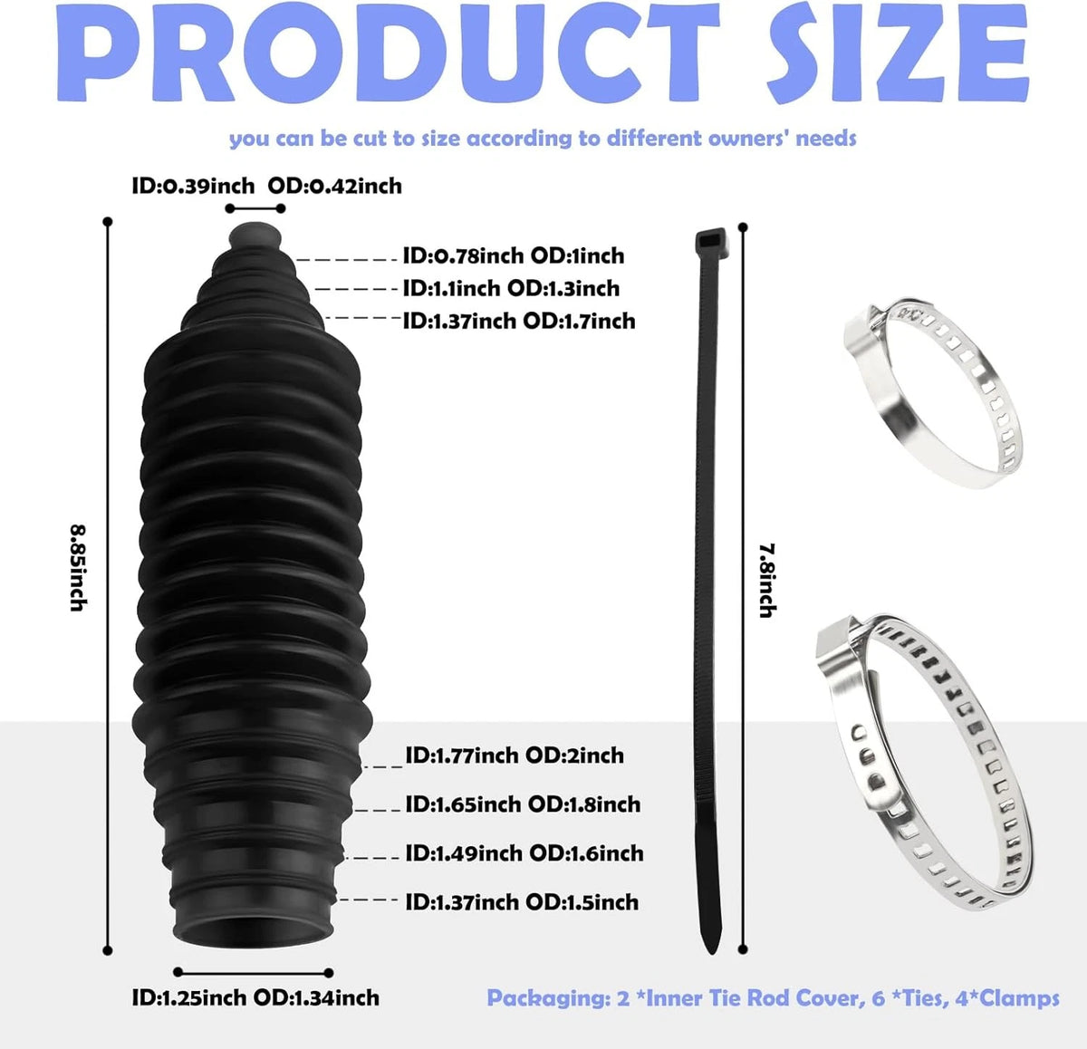 Tie Rod Boot Kit with Pinion Bellow Cable Ties and Clamps,Waterproof & Black