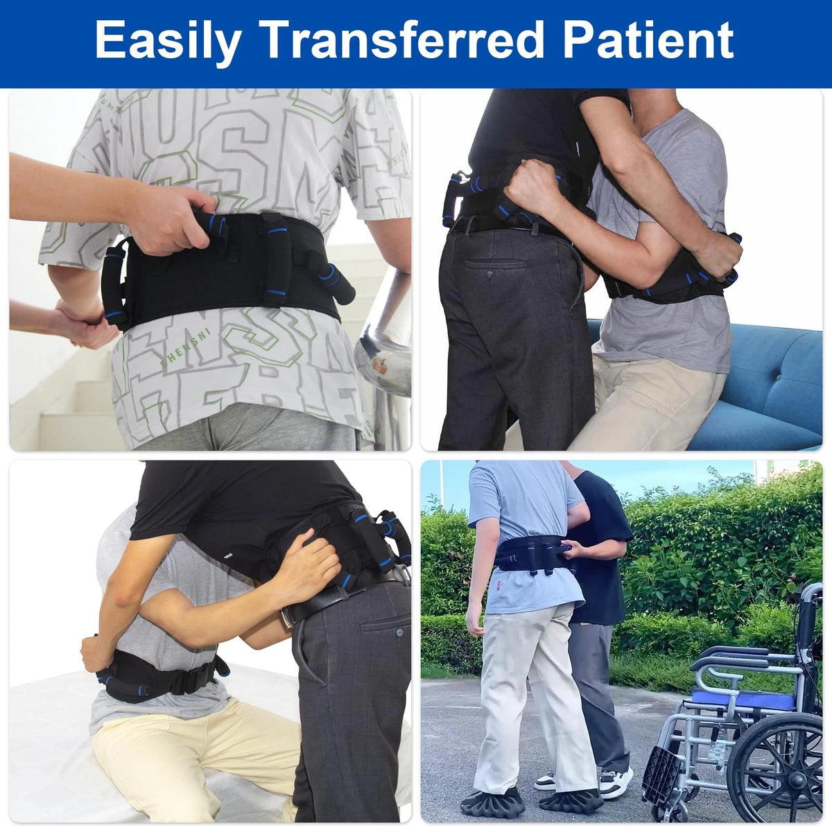 Gait Belts Transfer Belt for Seniors with Handles, Gate 7 handles, Black
