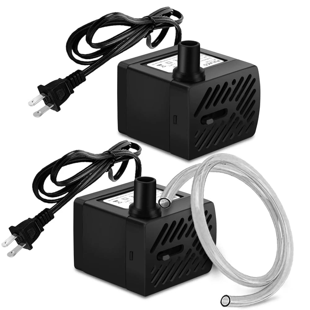 PULACO 2Pcs Mini Fountain Pump (50GPH 3W), Ultra Quiet 50 GPH (2Pcs), Black
