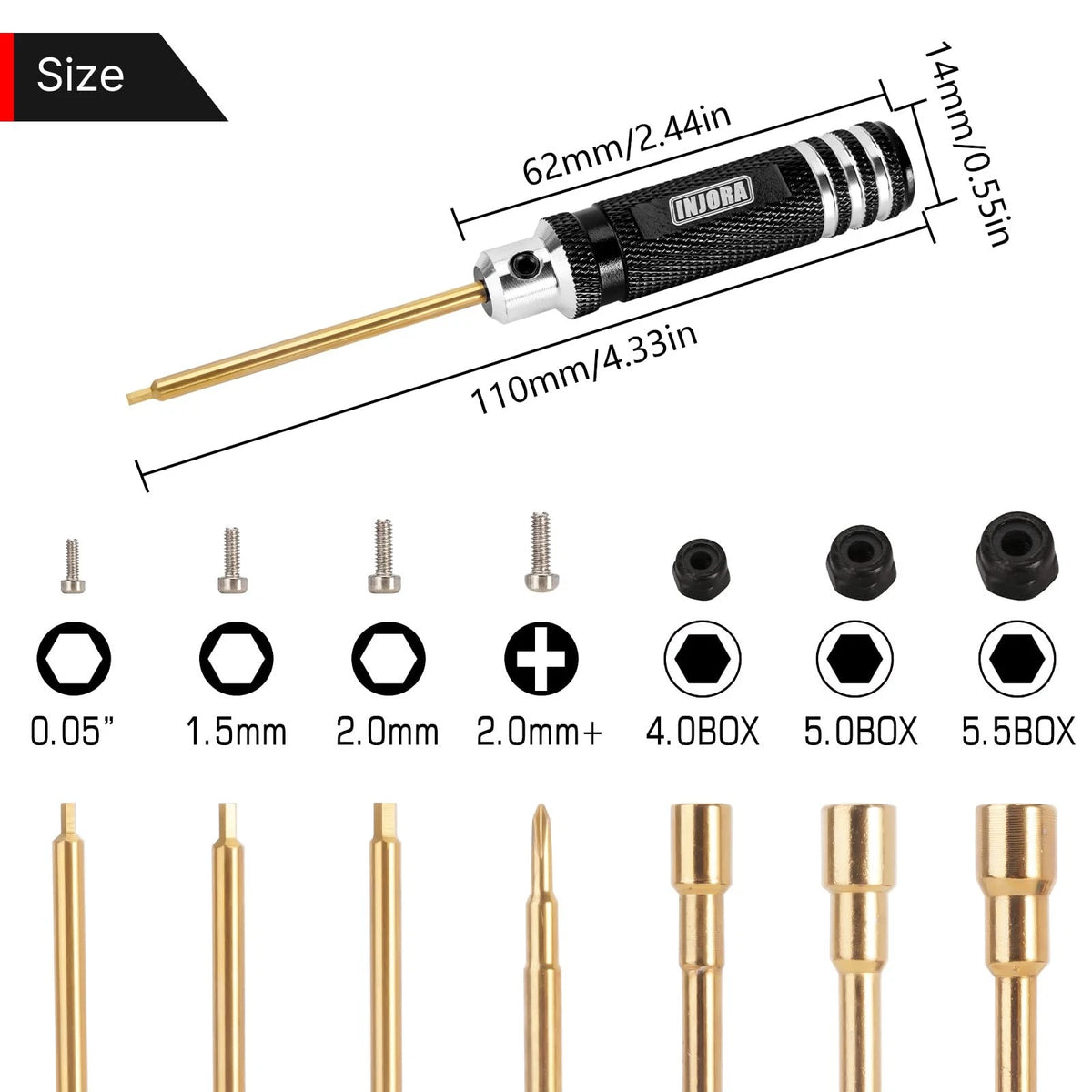 INJORA Short Handle Hex Screwdriver Nut Driver Tools 1/18 1/24 Small, Black