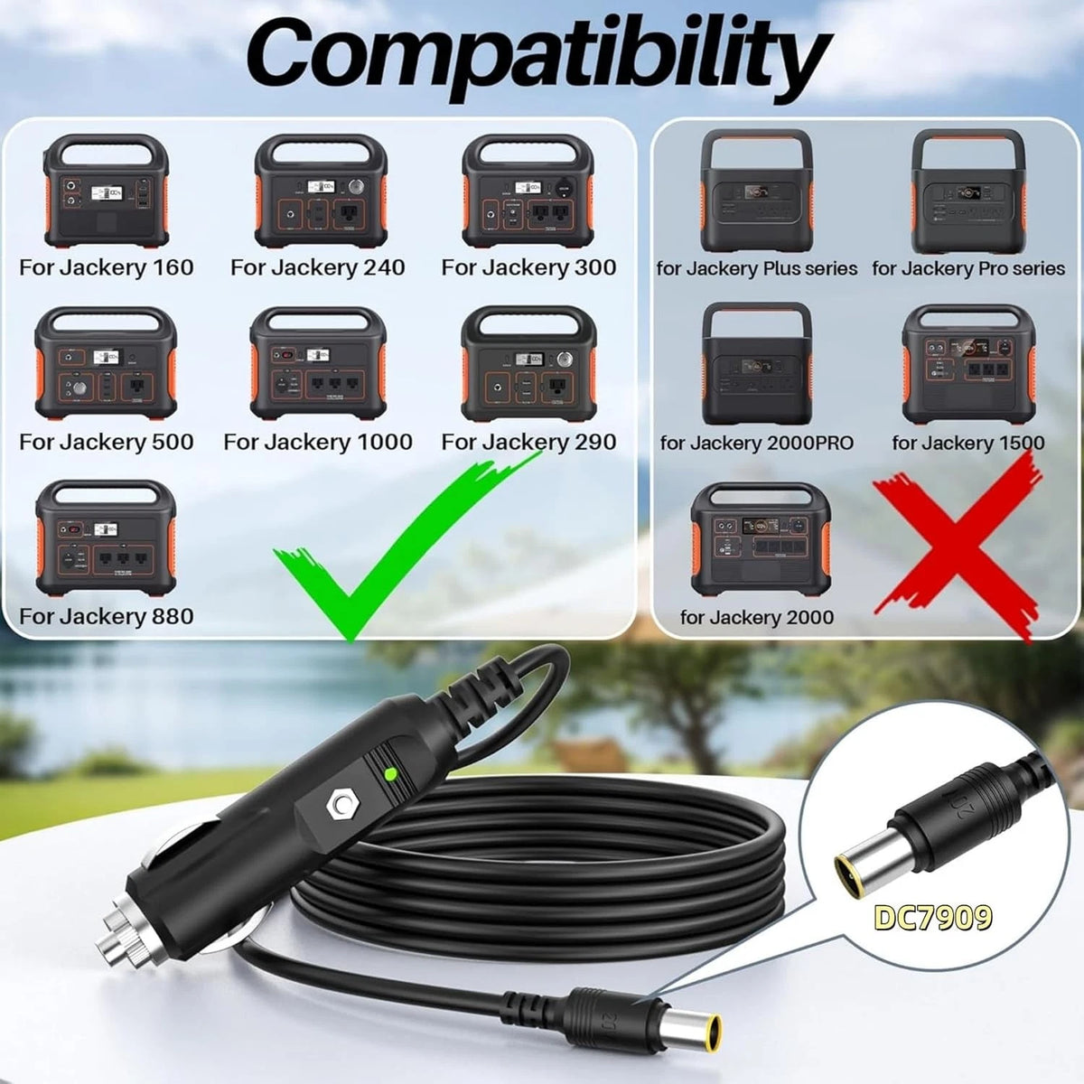 12V/24V Car Charger Cable, Compatible With Jackery Portable Power Station...