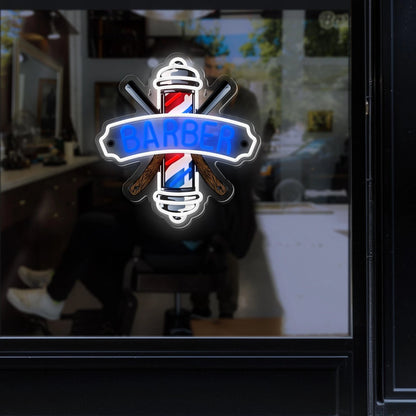 Barber Neon Sign for Shops Hair Salon 13.78x12.99 inches, Blue,