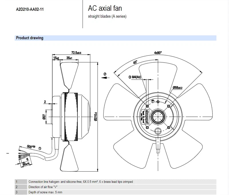 Ebmpapst Fan A2D210-AA02-11 Axial Fan 400VAC 50Hz 0.14A 80W Motor Cooling Fan