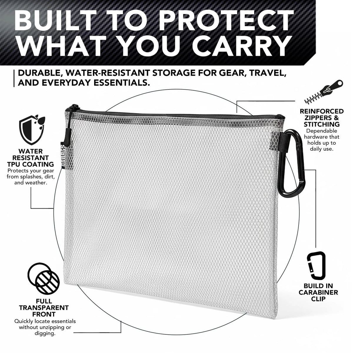GOBAGS Air Production Multi‑Size Clear Zipper Pouch Multi-Size, Black