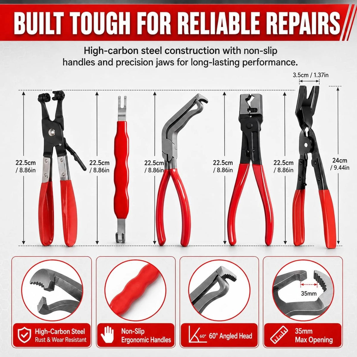 Automotive Electrical Disconnect Pliers Kit 5pc Fuel Line Tool Set Silver