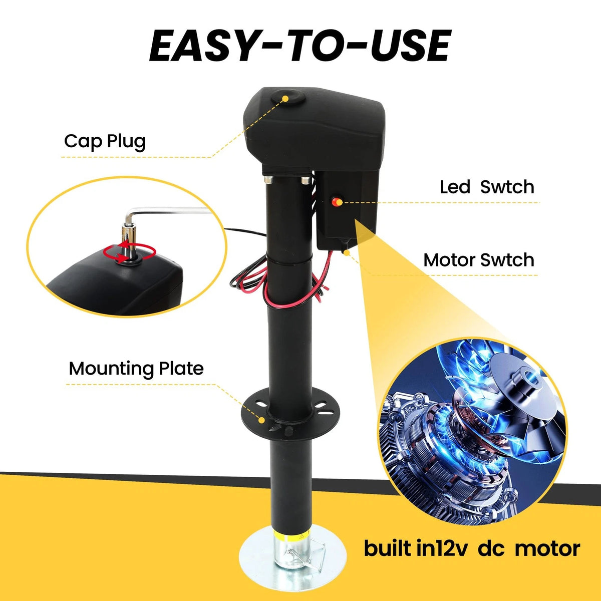 12V Electric Tongue Jack 4000lb A-Frame 4000 lbs, Black