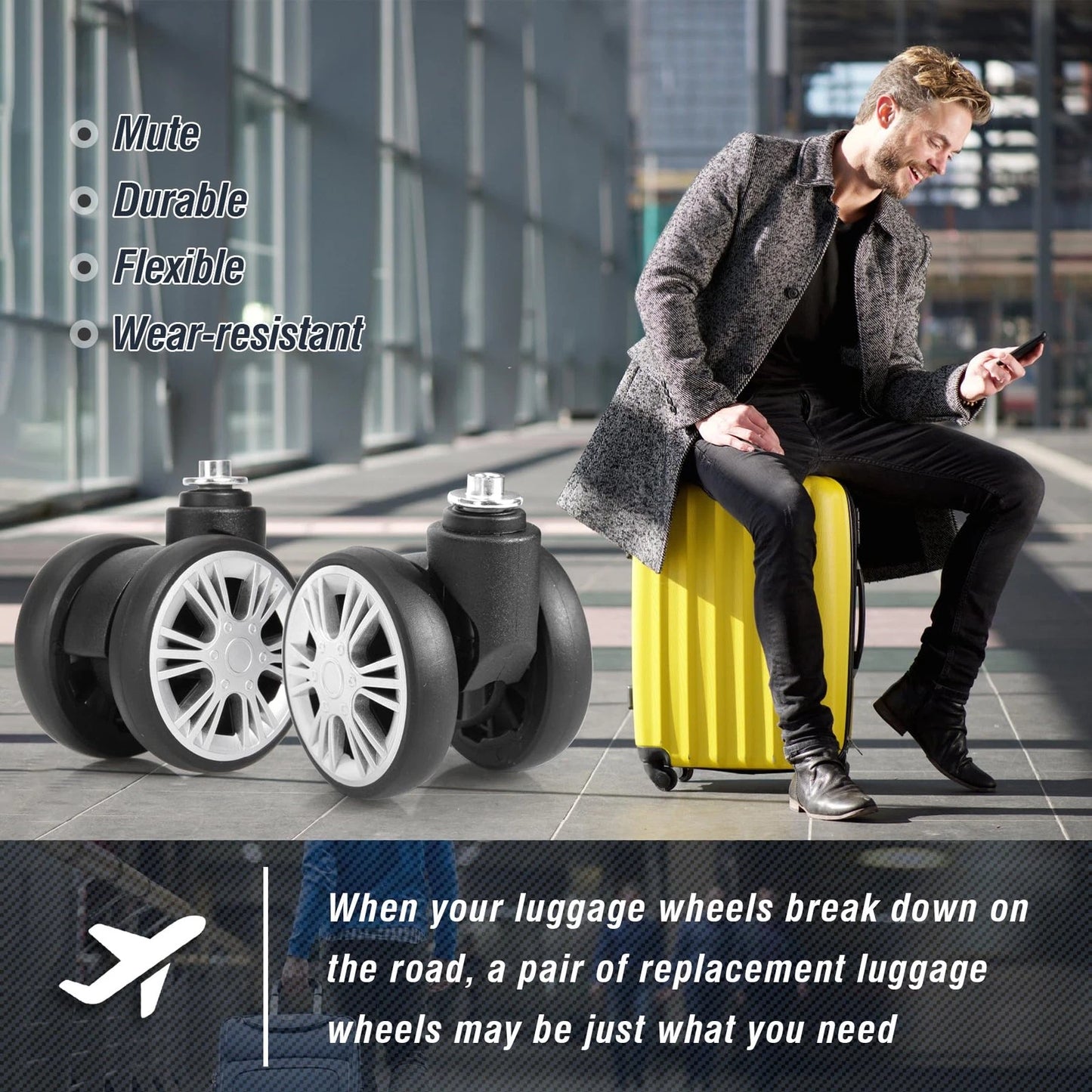 Zoofen Luggage Replacement Wheels 2 pcs Suitcase Silver