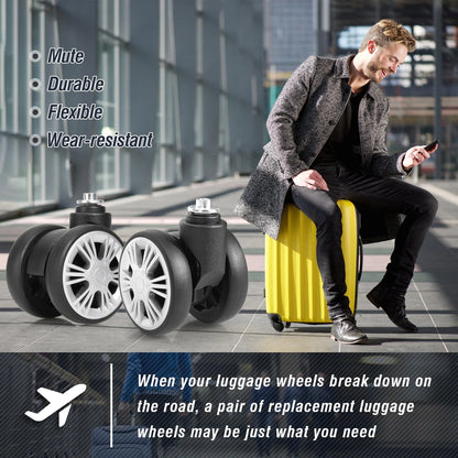 Zoofen Luggage Replacement Wheels 2 pcs Suitcase Silver