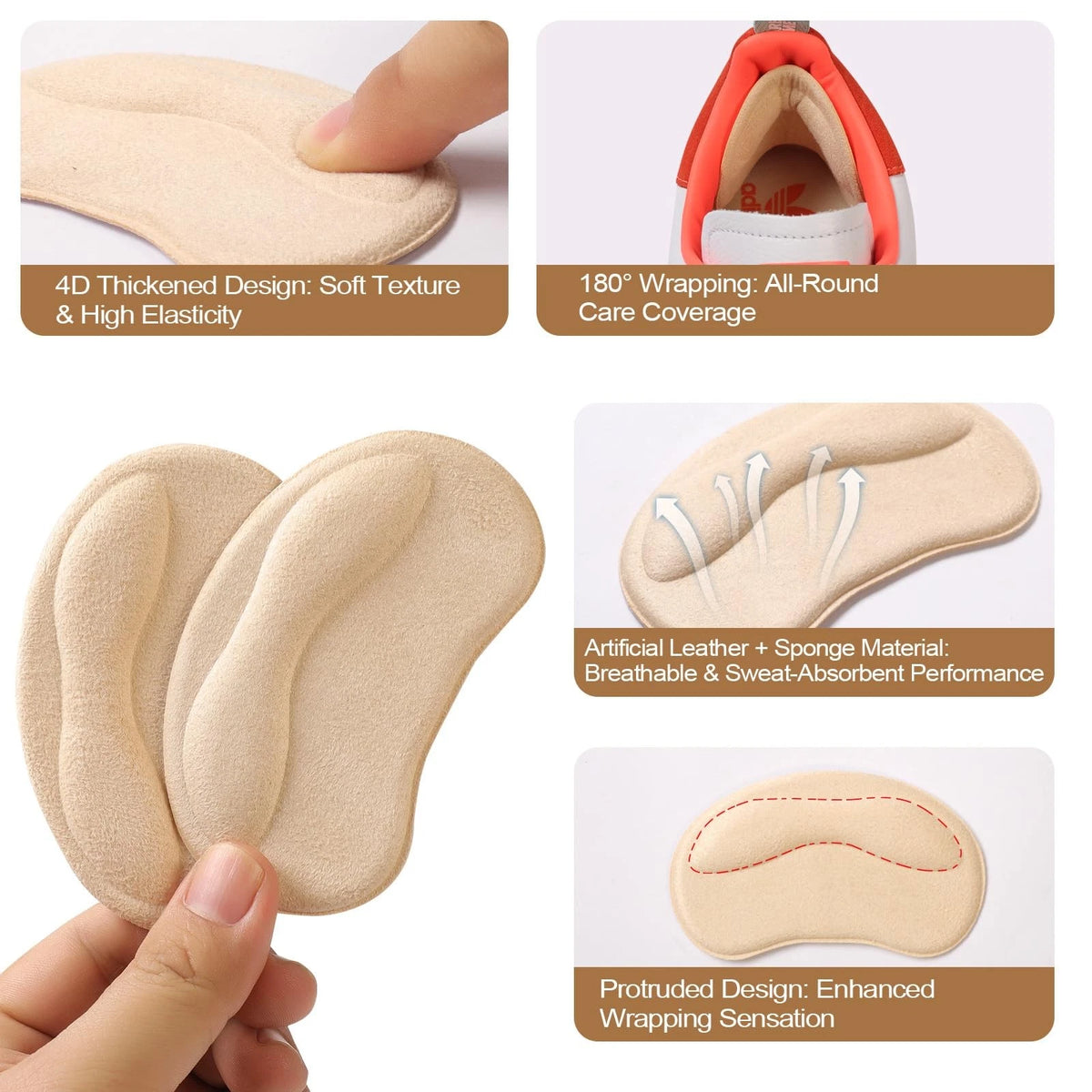 GQTJP Heel Pads Cushion Inserts for Loose Shoes, Grips & 6 Pairs, Black